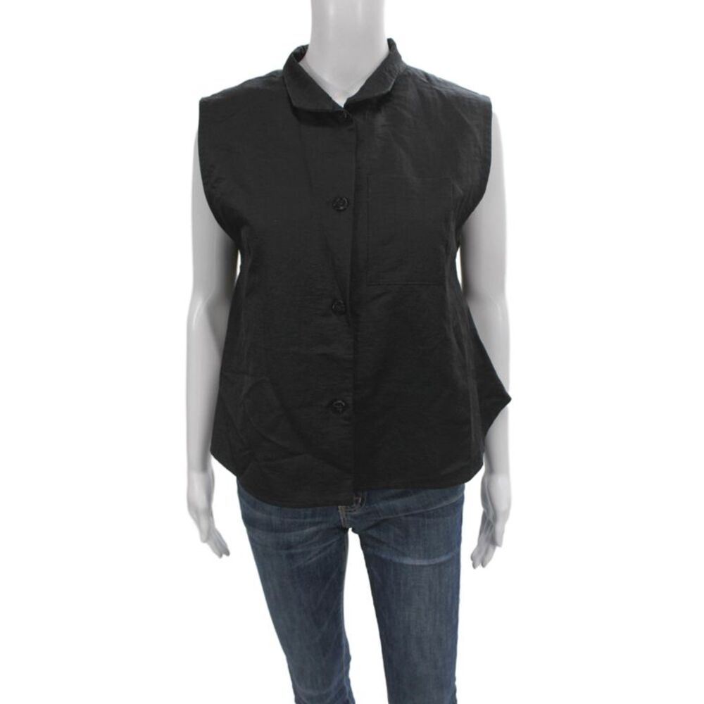 Vitamin Unisex Adults Basic Cotton Collared Sleeveless Vest Black Size M